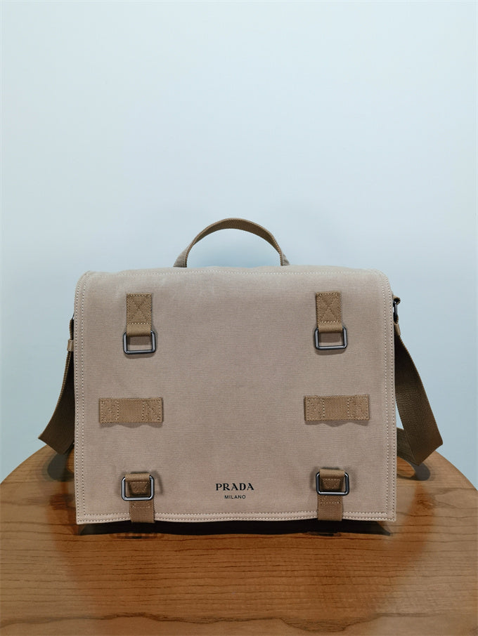 Prada canvas shoulder bag sand