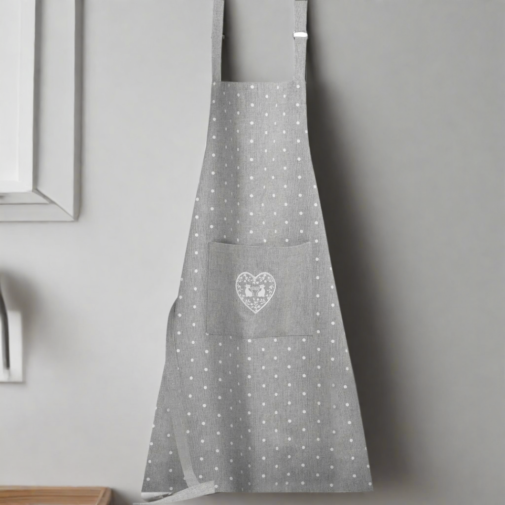 Duo of Cats in a Heart White and Grey Apron