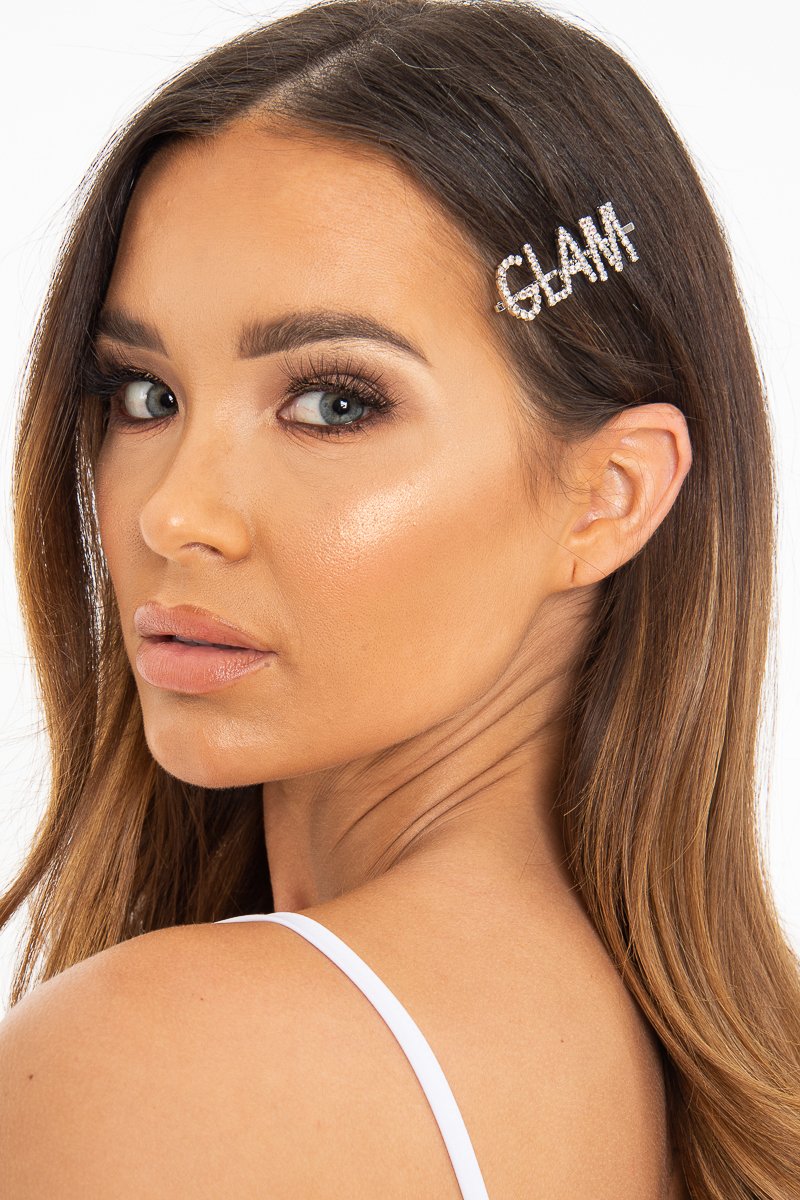 Silver Diamante Glam Slogan Hair Slide - Azelia