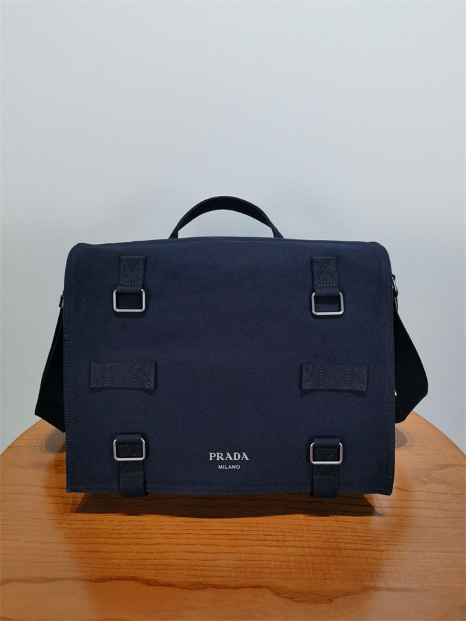 prada canvas shoulder bag dark blue