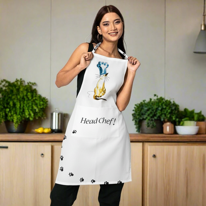 Head Chef Cat Apron – 100% Cotton Apron with Pocket by Heritage Art Papers