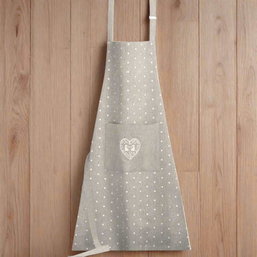 Duo of Cats in a Heart White and Grey Apron