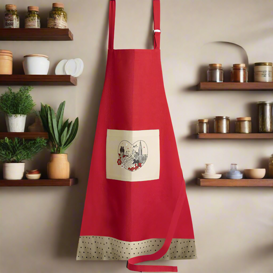 Black Cats in a Heart Red and Beige Apron
